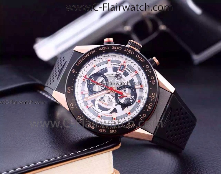 Copy Tag Heuer Rubber Strap Replica Carrera Rose Gold Case